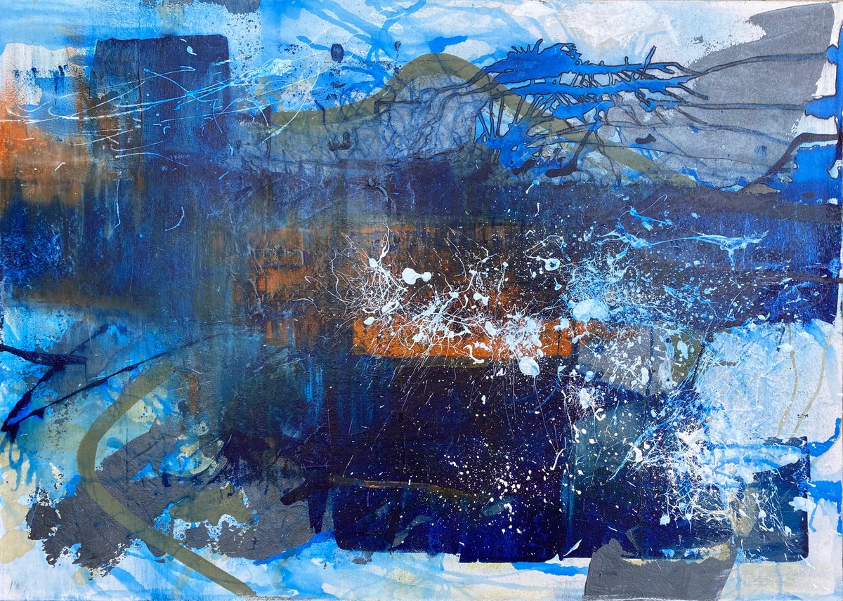 ’’The Reflections’’ - blue abstract art, acrylic painting, medium size painting. by Anna Prykhodko