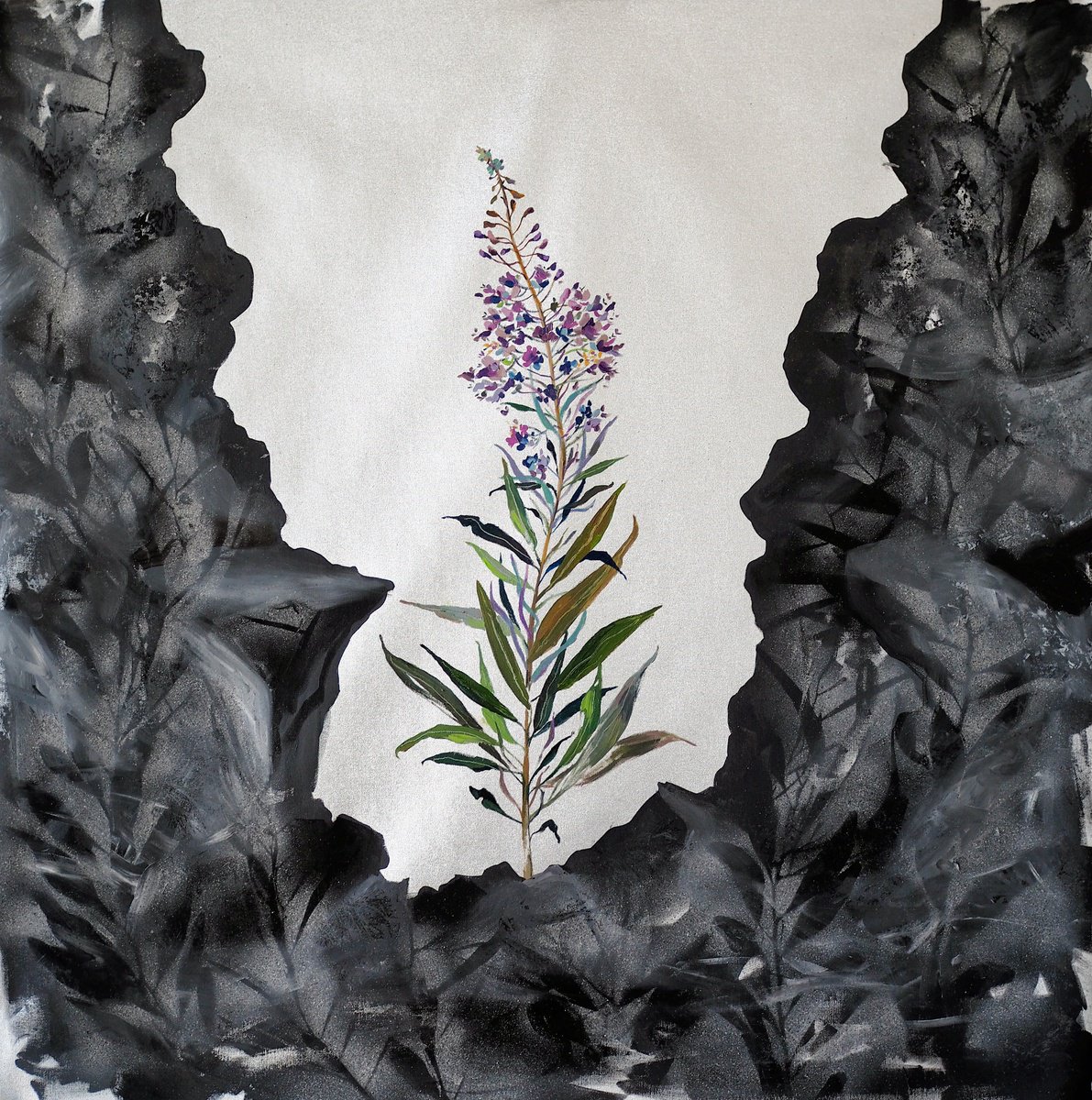 Impressionistic Botanical Oil Painting By Delnara El, 43 X 43, Fireweed, Original Artwork