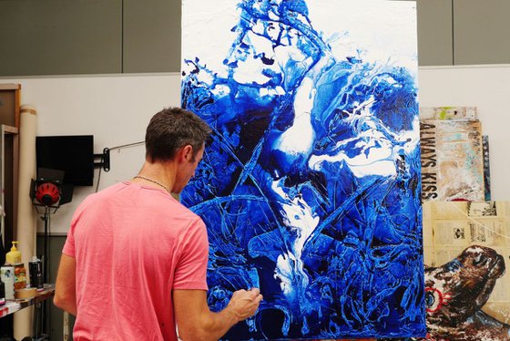Stunning Blue 140cm x 100cm texture Abstract painting blues ocean fluid