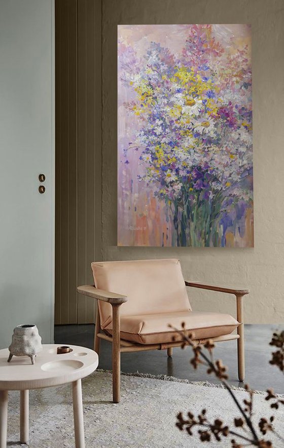 FREE SHIPPING Large painting 100x160 cm unstretched canvas "Hot day flowers" i024 original artwork byAirinlea