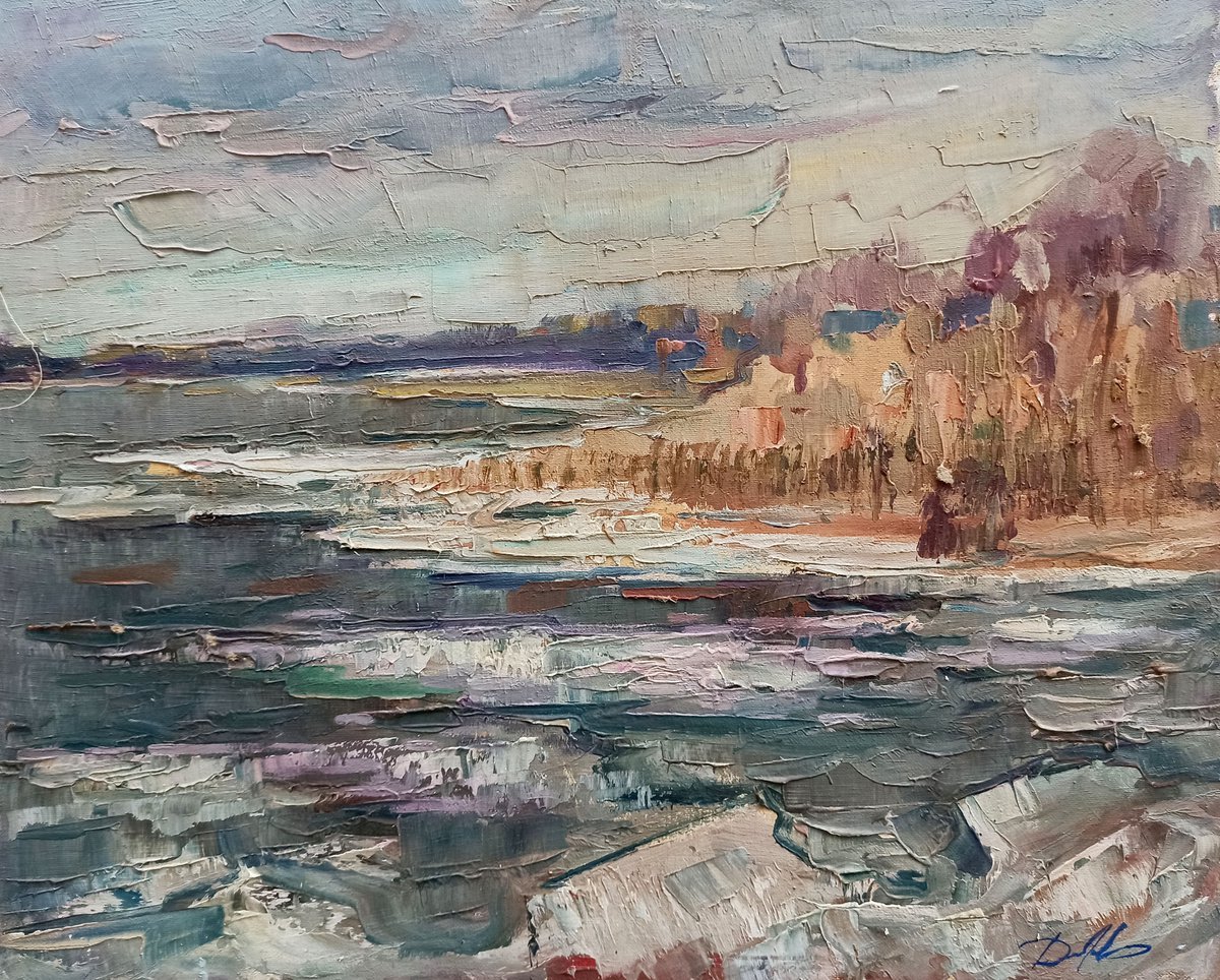 Impressionistic Landscape Oil Painting By Peter Tovpev, 24 X 20", Winter Landscape, Original Artwork