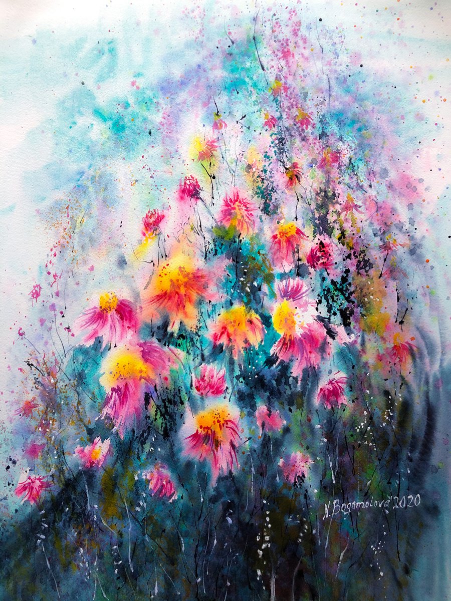 The flower melody of the early autumn. Lilac asters bloom by Nadezhda Bogomolova
