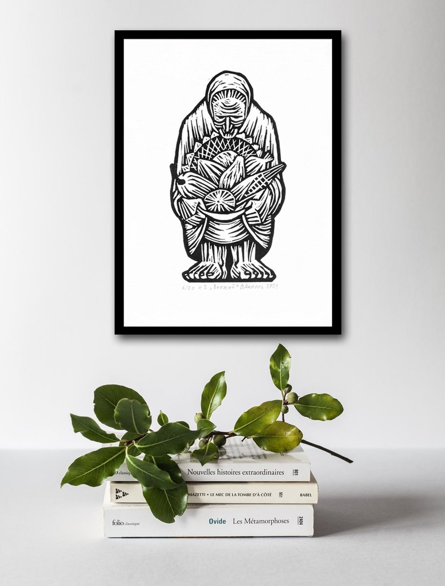 Illustrative Portrait Linocut By Oleksandr Korol, 8 X 12", Harvest, Original Artwork