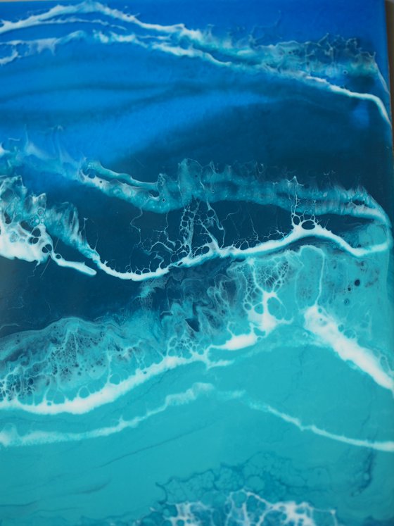 Ocean - original seascape resin artwork on board, turquoise waves, realistic foam