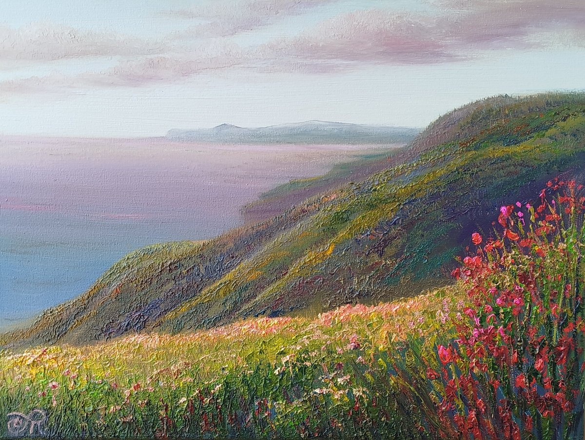 Impressionistic Landscape Oil Painting By Dmitrij Tikhov, 16 X 12, Flowering Seashore, Original Artwork