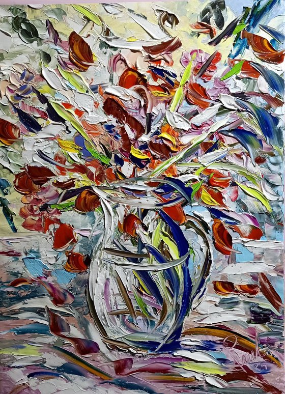 Vaso con fiori arancio