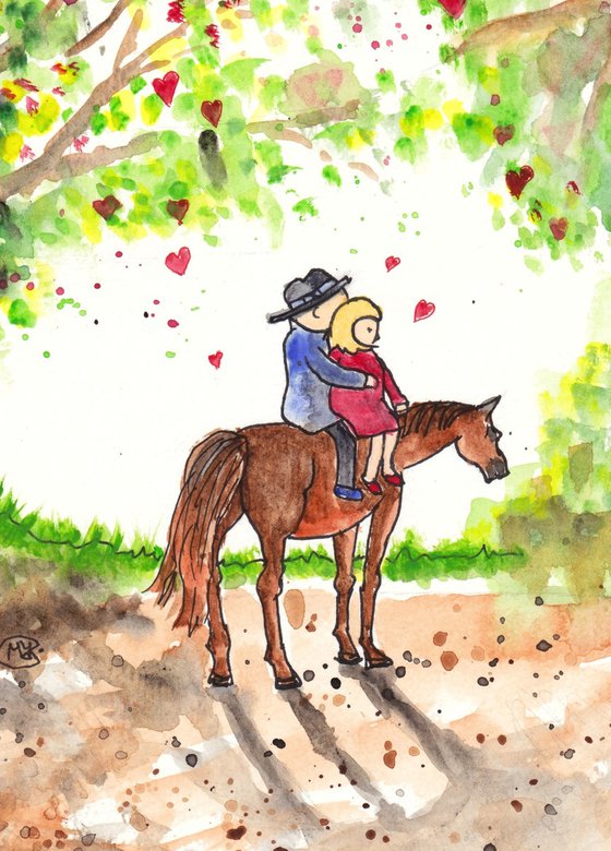 Lovely Couple on a Horse