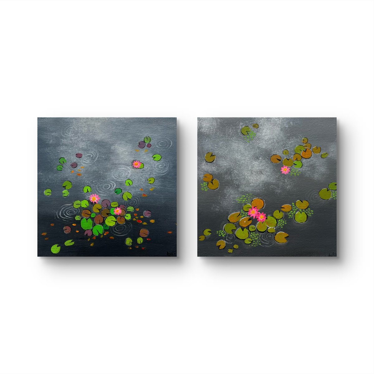 Impressionistic Landscape Acrylic Painting By Amita Dand, 6 X 6, Mini Waterlily Ponds, Original Artwork