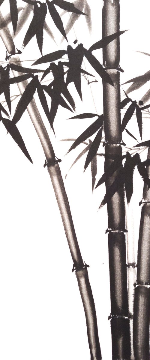 Six bamboo trunks - Bamboo series No. 2104 - Oriental Chinese Ink Painting by Ilana Shechter