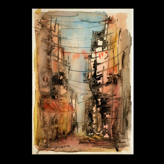 ALLEYS(7), WATERCOLOR ON PAPER, 17X 25 CM