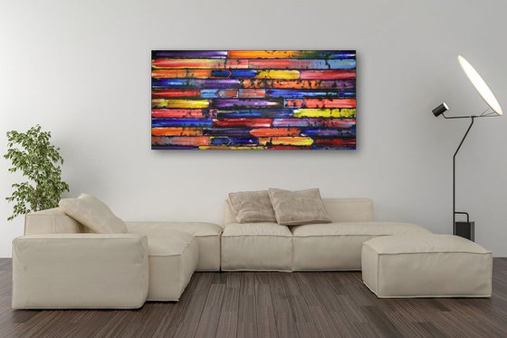 "Slip Through The Cracks" - Original PMS Abstract Oil Painting On Wooden Panel - 48" x 24"