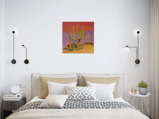 Saguaros Under a Coral Sky