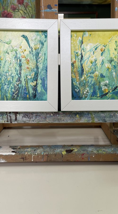 Abstract flowers in mint 1 and 2 by Emma Sian Pritchard