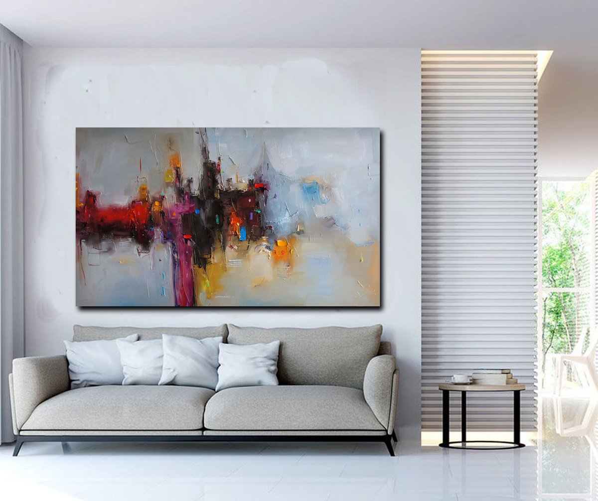 Abstract Landscape Oil Painting By Stanislav Lazarov, 67 X 39", Freedom Castles, Original Artwork