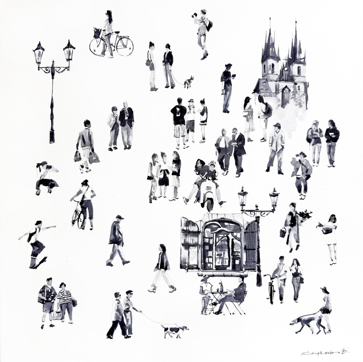 Photorealistic Portrait Watercolour By Bogdan Shiptenko, 18 X 18, Listening City, Original Artwork