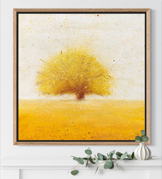 Four seasons. Fall abstract tree painting on canvas 50-50cm