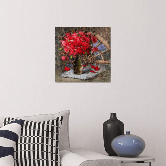 Vibrant poppy bouquet in English cottage