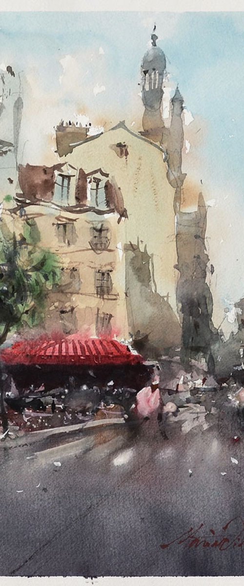 Paris, urban watercolor art. by Marin Victor