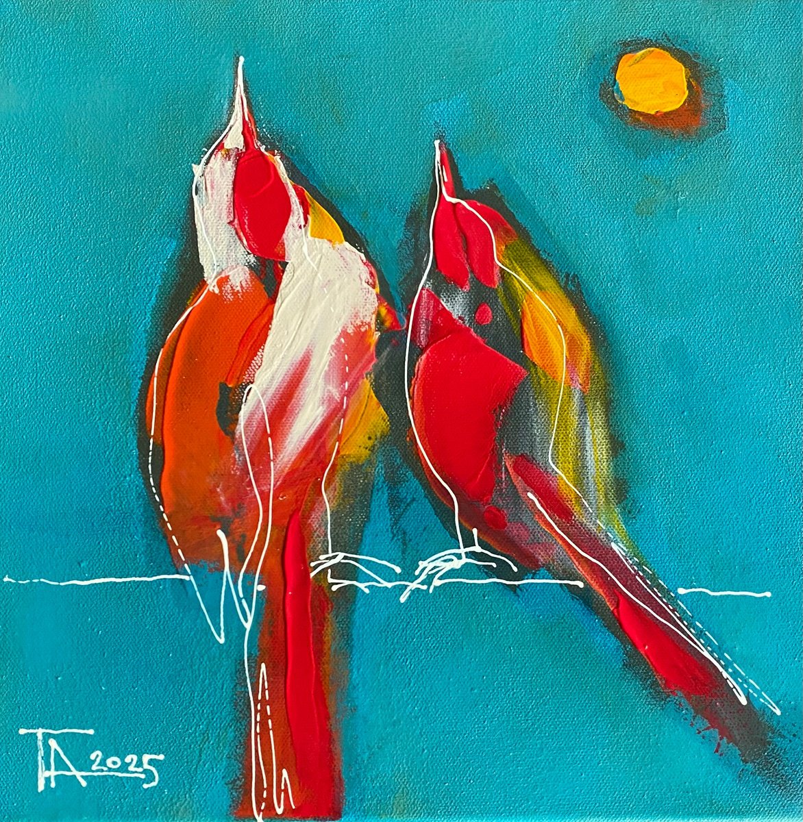 Expressive Animal Acrylic Painting By Tatjana Auschew, 12 X 12", The Sun Is Rising..., Original Artwork