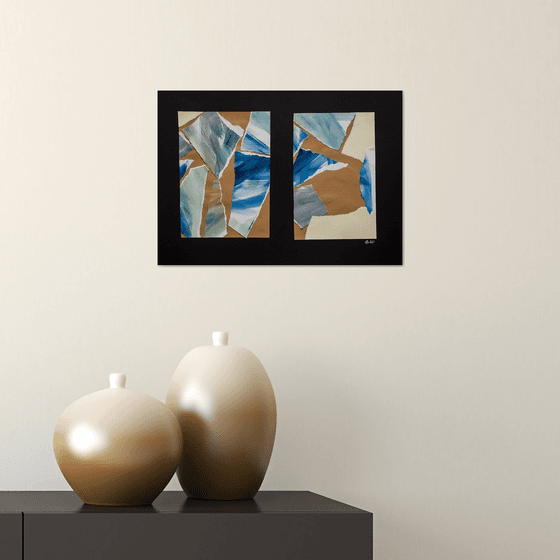 Minimalistic collage. Small artwork. Madrid series. 9. Deconstructed water abstract interior gallery wall composition office home decor recycle