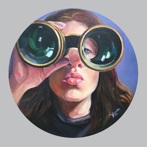 Portrait of a girl with binoculars. Interior female portrait, love for the sea. by Natalia Veyner