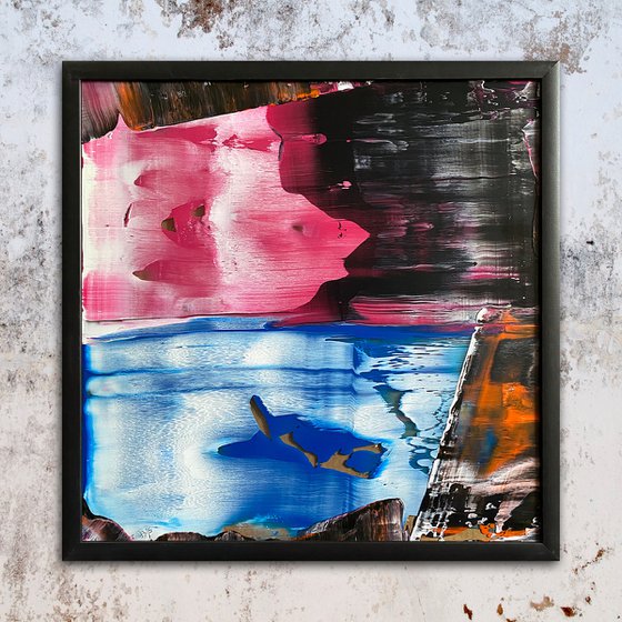 "Push It Real Good" - Original PMS Abstract Acrylic Painting On Plexiglass, Framed - 26" x 26"