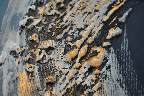 Into the Blue  - abstract acrylic painting canvas wall art blue gold metallic modern art