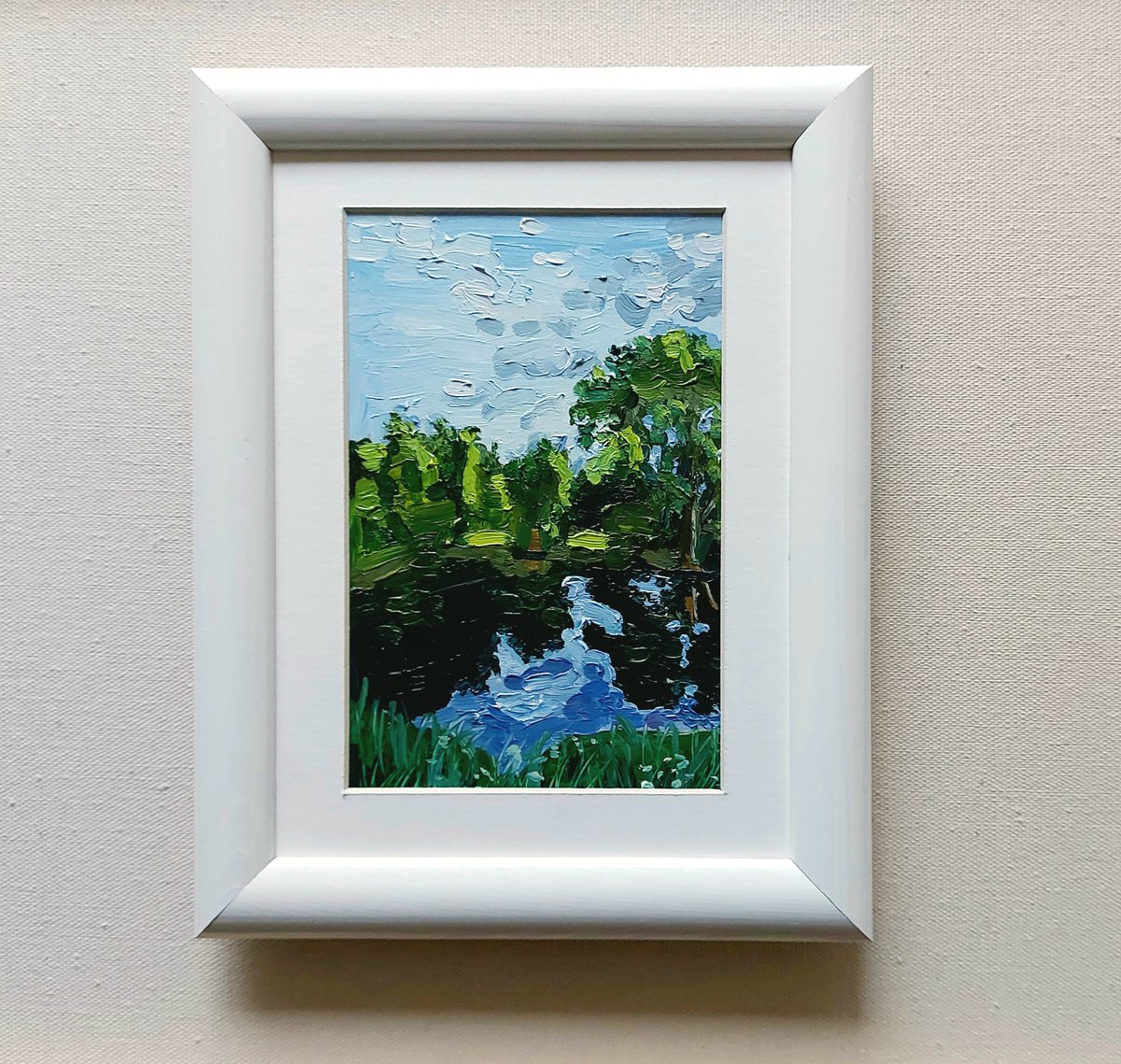 Landscape. Etude No. 4. Sky, pond and clouds on a sunny day. by Tatiana Popova