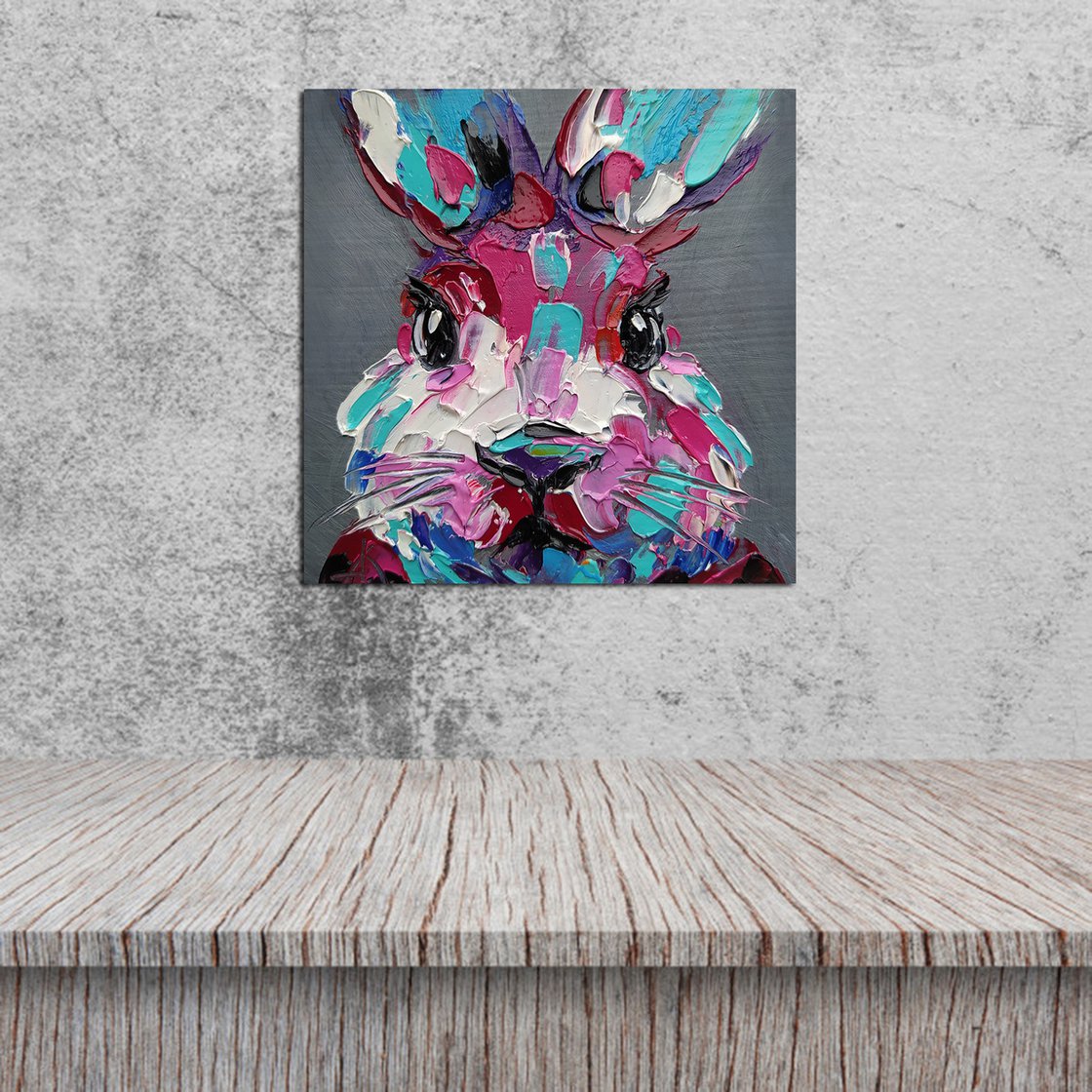 Oil Painting Canvas Kids Rabbit Pink Stock Illustration 2319260831