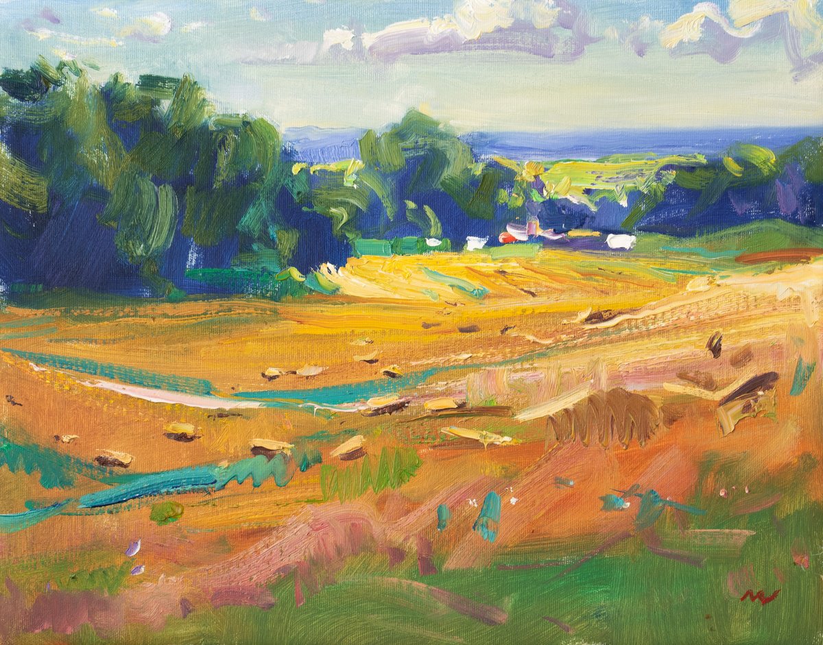 Impressionistic Landscape Oil Painting By Vasyl Moldavchuk, 18 X 14", Sheaves, Original Artwork