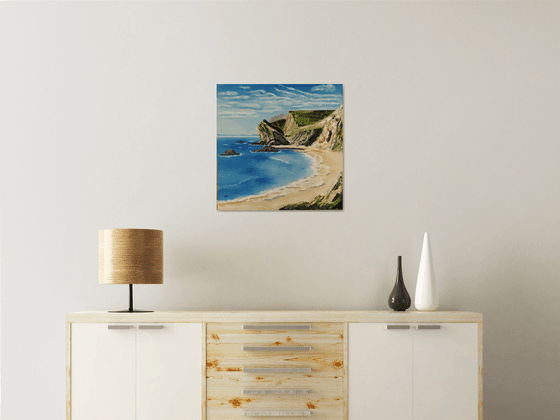 Coastline in England, original landscape sea oil painting, Gift, bedroom painting