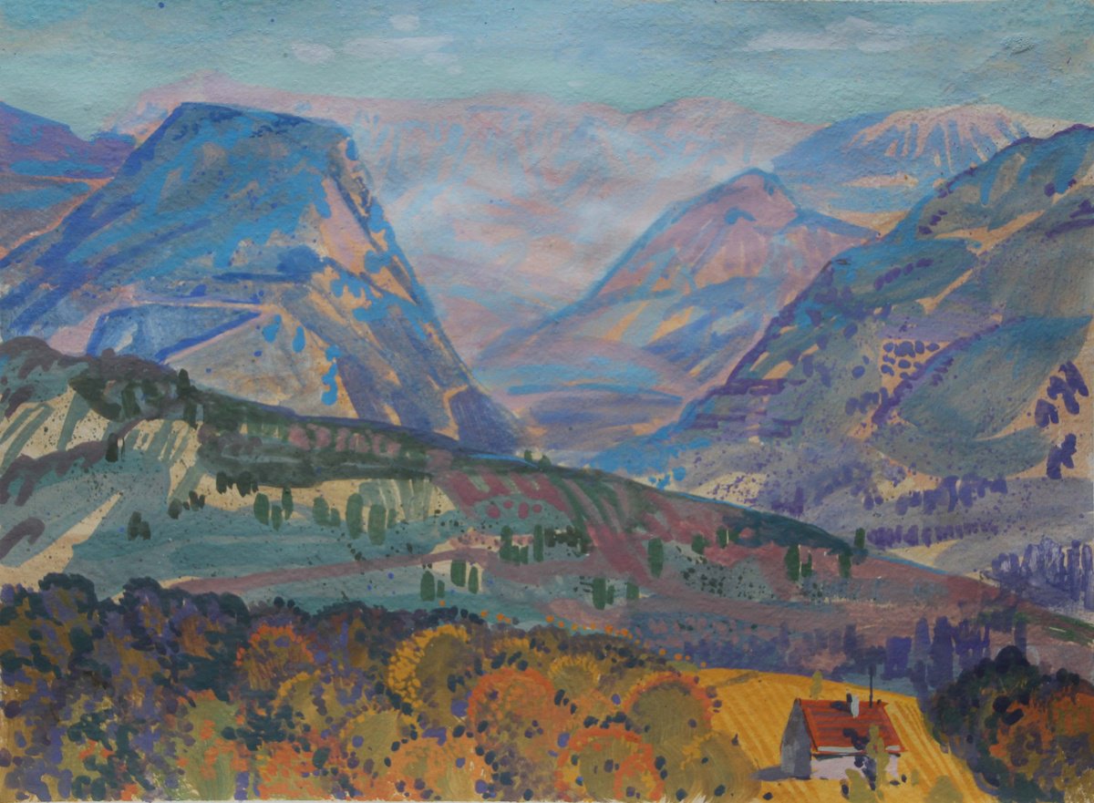 Impressionistic Landscape Painting By Olga Kataeva-Rochford, 14 X 11", Sunny Valley, Original Artwork