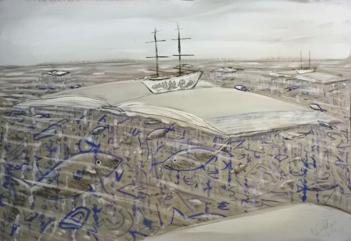 Surrealistic Landscape Painting By Paolo Beneforti, 28 X 20", Abyss, Original Artwork