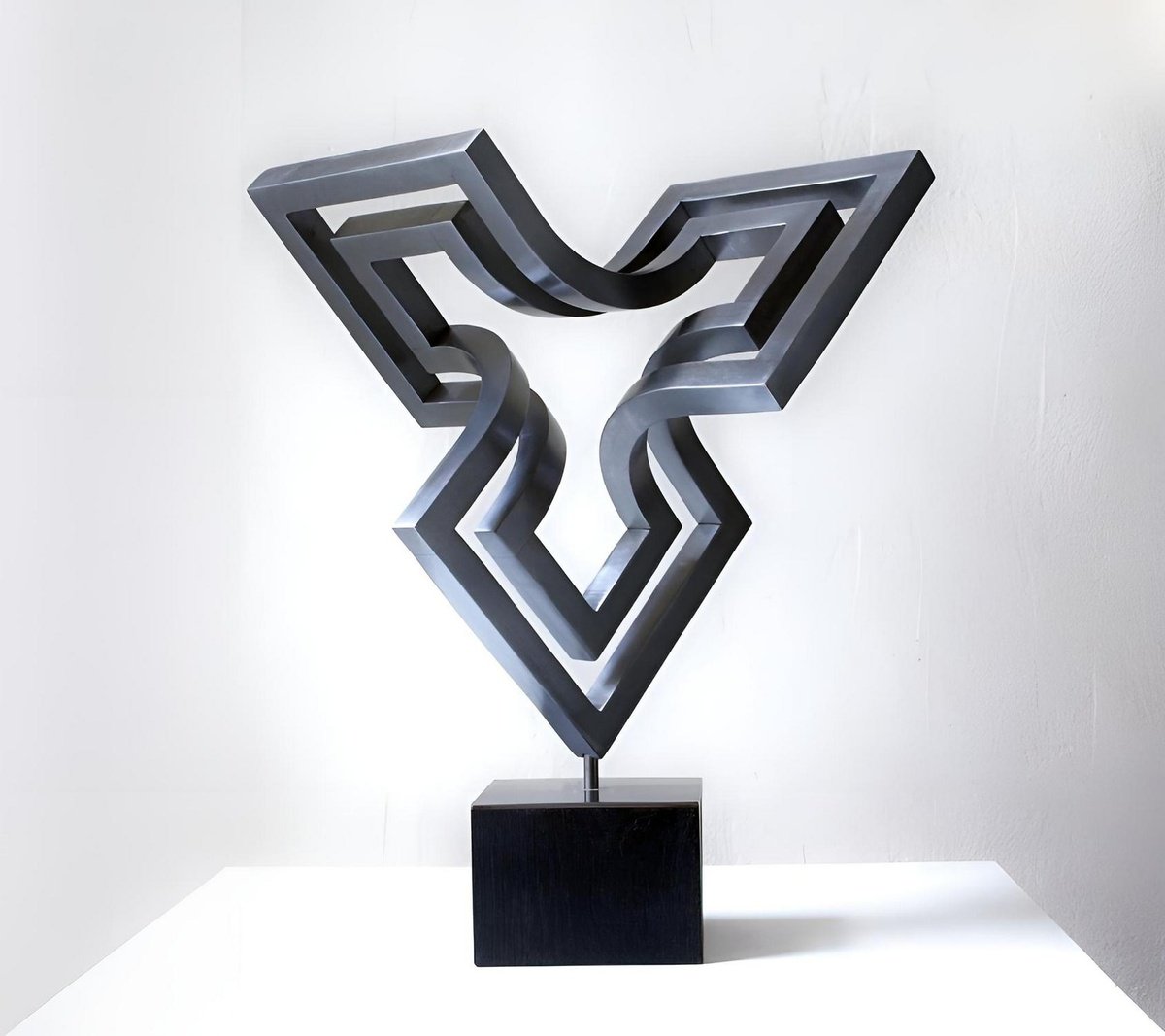 Geometric Abstract Sculpture By Nikolaus Weiler, 9 X 13", Levitating Bi-Structure, Original Artwork