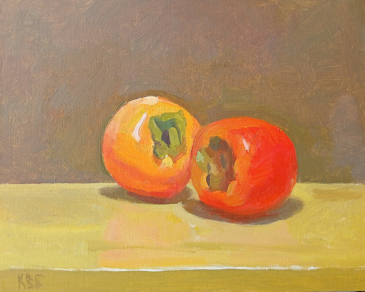 Impressionistic Still Life Oil Painting By Vasyl Koval, 12 X 9", Persimmon, Original Artwork