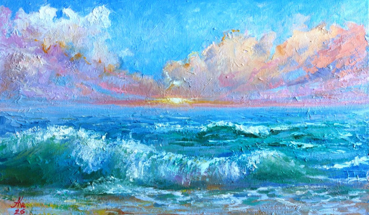 Ocean Sunset By Ann Krasikova, 20 X 12, Artwork For Sale On Artfinder