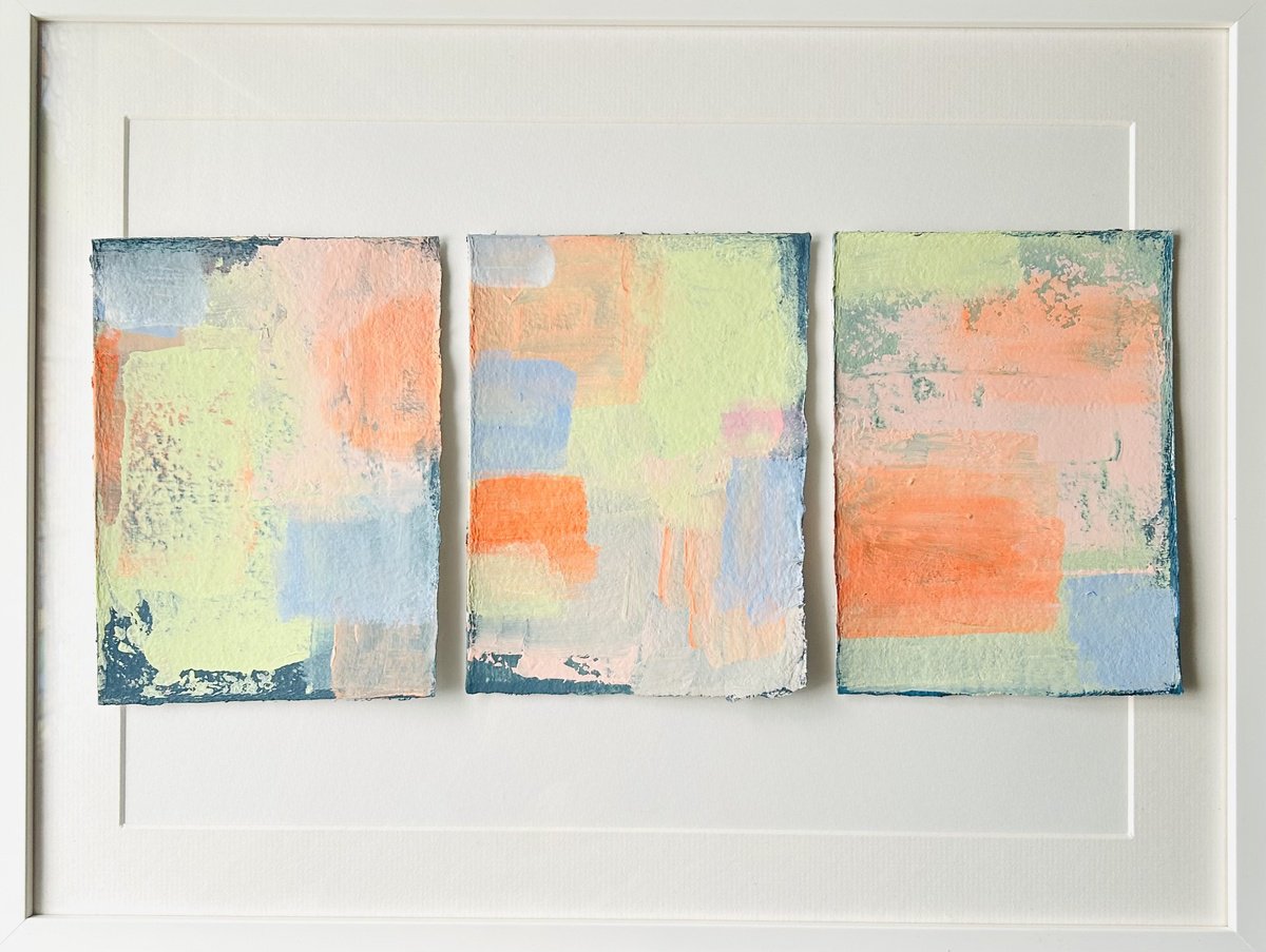 Organic Abstract Acrylic Painting By Ryoko Minamitani, 17 X 7", The Space Between3, Original Artwork