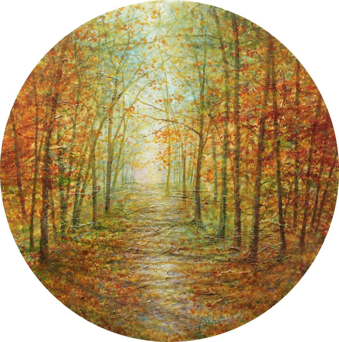 Impressionistic Landscape Acrylic Painting By Stella Dunkley, 24 X 24", Autumn Trees Ii, Original Artwork