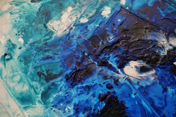 Reef Fracture 270cm x 120cm Blue White Textured Abstract Art