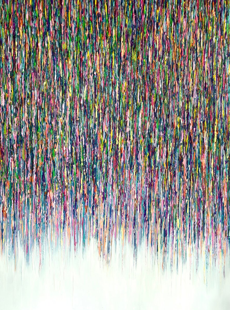 Abstract Acrylic Painting By Daniela Pasqualini, 36 X 48, Cascade Of Colors, Original Artwork