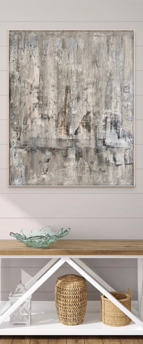 Grey abstract painting by Heather Matthews