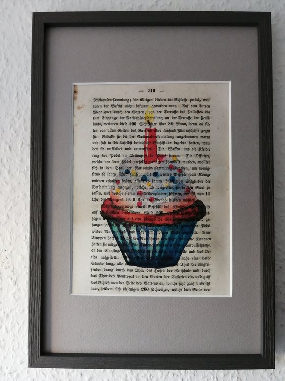 Unique print on antique book page 15x23cm. Art Print Retro Art Print. Small format gift. Cupcake vintage. Upcycling wall decoration