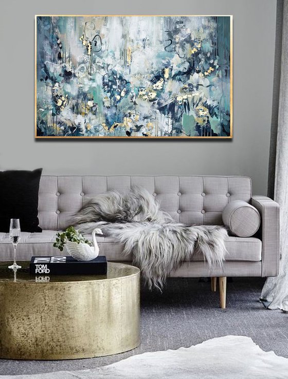 Magnificent - Abstract Floral Painting, Gold Leaf Large Painting, Wall Art, Abstract Art, Contemporary Art, Living Room Minimalist Painting