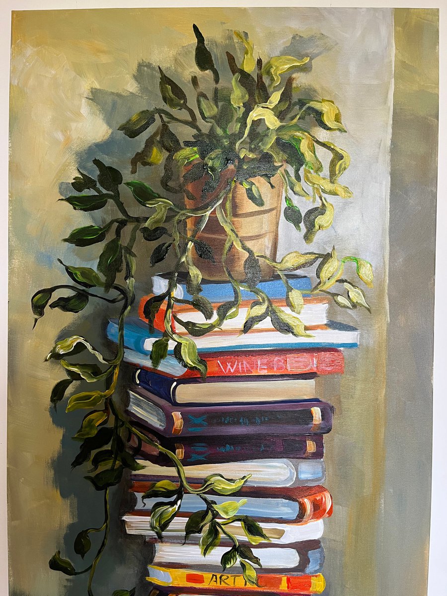 Still life with books and plants by Maria Kireev
