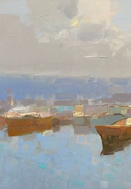 Harbor, Original oil painting, Handmade artwork, One of a kind by Vahe Yeremyan