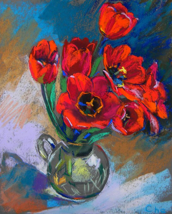 Bouquet of red tulips