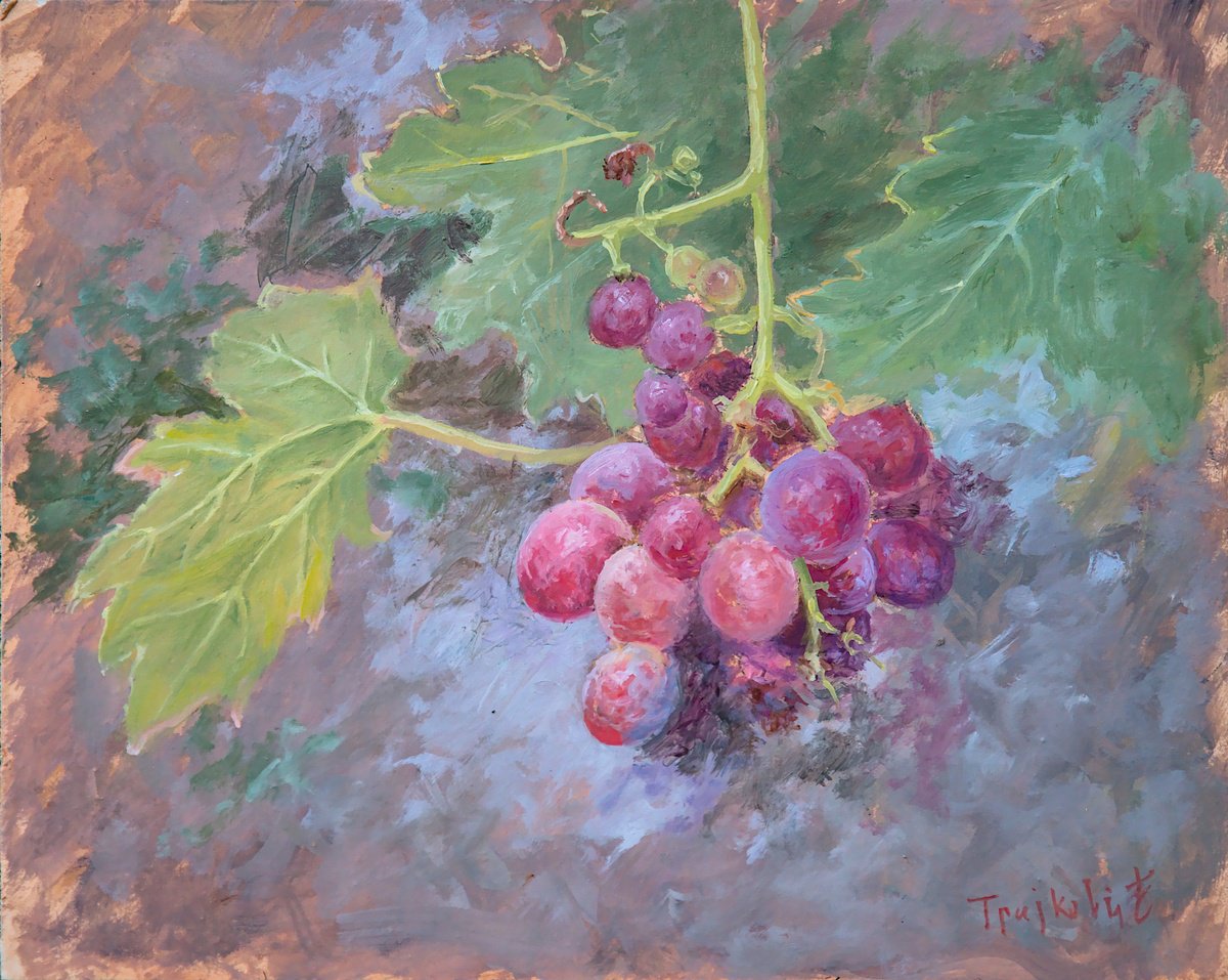 Impressionistic Botanical Oil Painting By Dejan Trajkovic, 10 X 8, Red Grapes I, Original Artwork