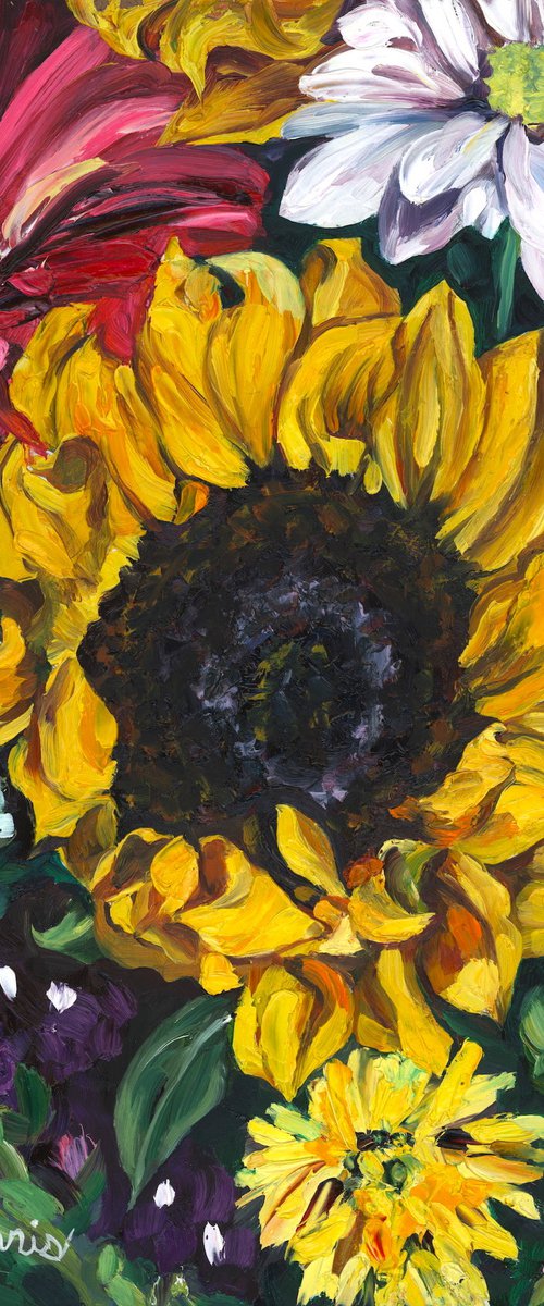Sunflower with Pink & White Daisies by Christina M Plichta