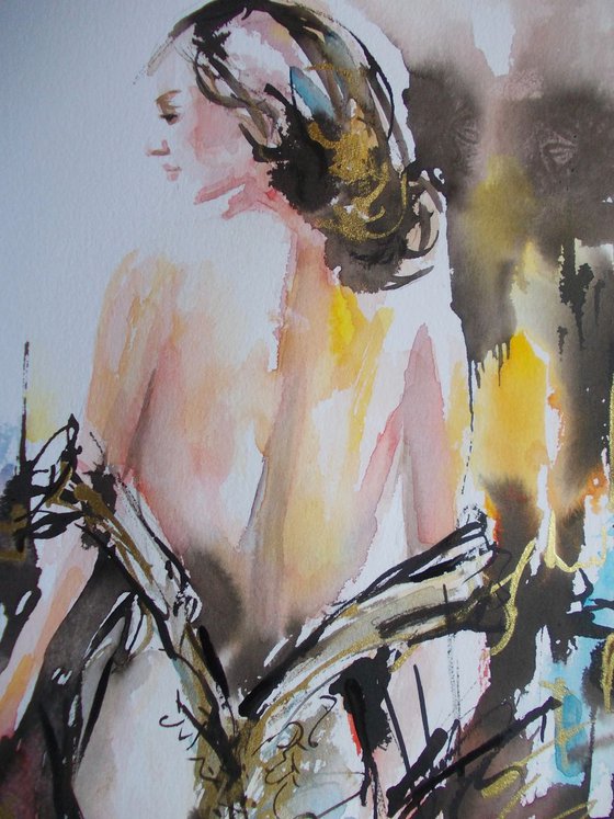 Study for Velvet Sun III-Woman Watercolor and Ink on Paper