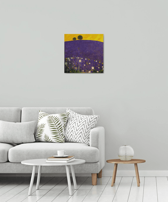 Contemporary Abstract Purple Lavender & Gold Leaf.